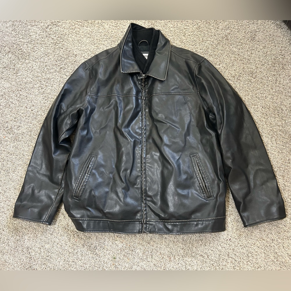 Vintage Columbia Jacket Mens XXL Black Distressed Faux Leather Jacket Insulated